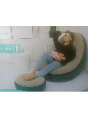 Şişme Koltuk ve Puf Seti, Tekli Oturma Grubu, Rahatlatıcı Salon Koltuğu (Kahverengi)