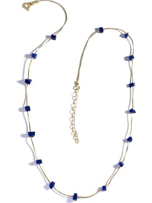 Nox Jewelry 14 Ayar Altın Kaplama 925 Ayar Gümüş Doğal Lapis Lazuli Nugget Taşlı Kolye - NGS00134