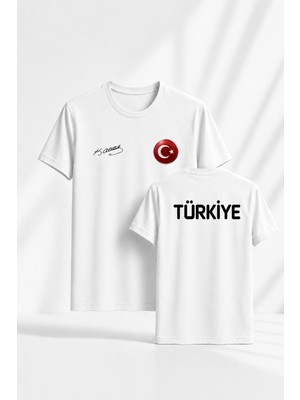 Teknik Türk Bayrağı Baskılı ( Metalize Hologramlı ) Atatürk Imzalı Türkiye Tişört