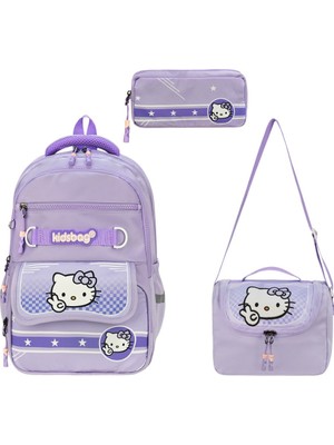 KumOziShop Hello Kitty Baskılı Ortopedik Su Geçirmez Ultra Lüx Okul Çantası Termal Beslenme ve Kalemlik