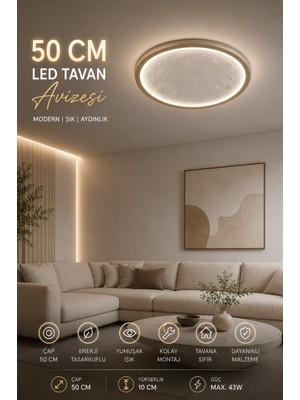 Elvora Home Modern (Premium) Ay Desenli Kumandalı 3 Renkli Ledli 43W Plafonyer Tavan Avize Salon Yatak Odası Avizesi Modelleri