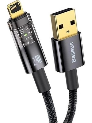 tp Buğz Şeffaf Uçlu iPhone 45W USB Hızlı ve Dayanıklı Şarj ve Data Işıklı Örgü Kablo 1 Metre