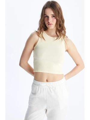 LC Waikiki Xsıde Sarı Bisiklet Yaka Kadın Crop