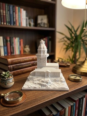 Laviera Kız Kulesi Biblosu 3D Baskı Dekoratif Istanbul Hediyelik Heykel Obje Ev Aksesuarı Beyaz Dolgulu 20CM
