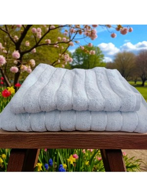Erca Home Tekstil Ürünleri % 100 Pamuklu Mavi Çizgili Çok Şık Ikili Banyo Havlusu Takımı