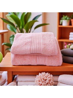 Erca Home Tekstil Ürünleri %100 Pamuklu Materyal Bileşeni Pembe Ikili Banyo Havlusu Takımı