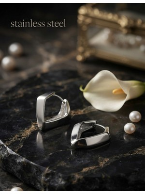 Stainless Steel 316L Çelik Gümüş Renk Elmas Model Halka Küpe