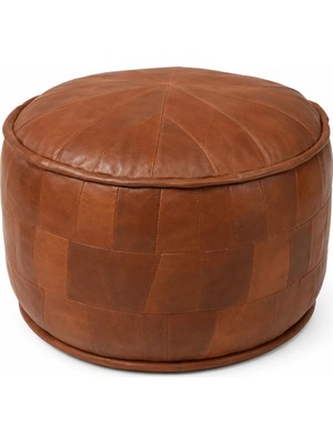 Ottoman Pouffe Hakiki Kuzu Derisi El Yapımı Ayak Dinlendirme Pufu – Dolgulu, 60 × 40 cm, Taba