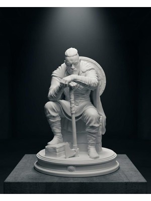 Laviera Ragnar Lodbrok Iskandinav Viking Biblo Dekoratif Heykel 3D Baskı Obje 15 cm- Beyaz Dolgulu Iç Yapı