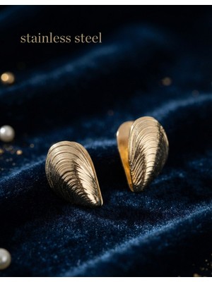 Stainless Steel 316L Çelik Gold Renk Midye Model Küpe