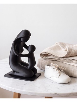 Laviera Anne ve Çocuk Biblo Modern Soyut Sanat Dekoratif Heykel 3D Baskı Obje 20 cm Siyah Hediye Dolgulu Süs