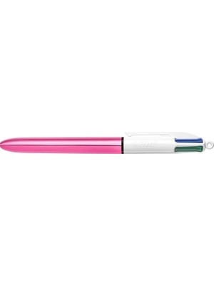 4 Colours Shine Pembe Gövde Tükenmez Kalem 12'li Kutu, 4 Renk (Mavi, Siyah,yeşil ve Kırmızı), 1.0 Mm. Uç