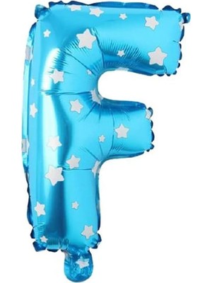 F Harfi 16 Inç Mavi Yıldızlı Renk Folyo Balon 36 cm (Mavi)