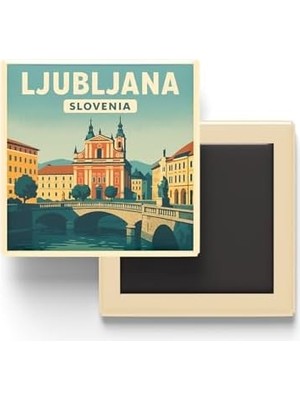 Ljubljana Slovenya - Eski Şehir - Baskılı Buzdolap Magneti Kare 9x9 cm