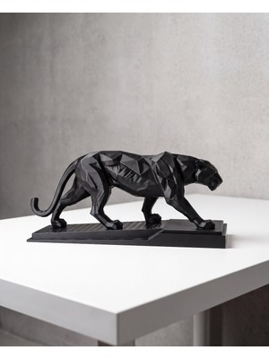 Laviera Panter Biblo Modern Soyut Sanat Dekoratif Vahşi Hayvan Heykeli 3D Baskı Obje 15cm - Siyah Dolgulu