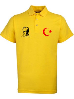 Teknik Atatürk Ay Yıldız Baskılı Polo Yakalı Tişört