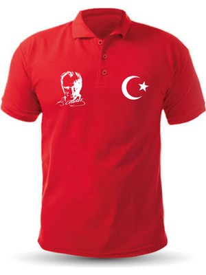 Teknik Atatürk Ay Yıldız Baskılı Polo Yakalı Tişört