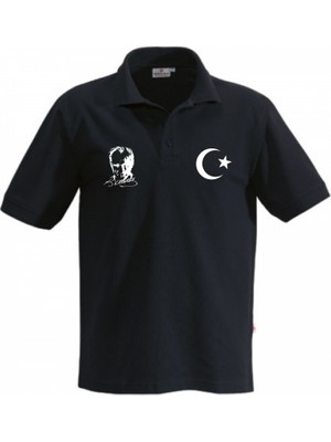 Teknik Atatürk Ay Yıldız Baskılı Polo Yakalı Tişört