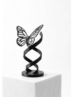 Laviera Modern Soyut Sanat Dna Sarmalı Kelebek Biblo Dekoratif Heykel 3D Baskı Obje 20 cm - Siyah Dolgulu