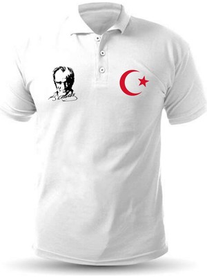 Teknik Atatürk Ay Yıldız Baskılı Polo Yakalı Tişört