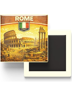 Italya Roma Şehri Temalı Vintage Buzdolap Magneti – 9x9 cm