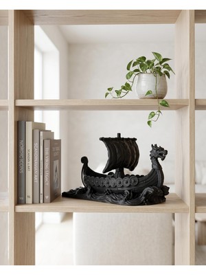 Laviera Viking Gemisi Drakkar Biblo Iskandinav Dekoratif Heykel 3D Baskı Obje 15cm - Siyah Dolgulu Iç Yapı