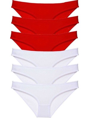 Kuzgun Ticaret 6 Adet Süper Eko Set Likralı Kadın Slip Külot Kırmızı Beyaz