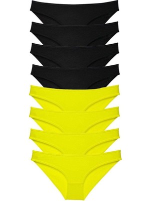 Kuzgun Ticaret 8 Adet Süper Eko Set Likralı Kadın Slip Külot Sarı Siyah