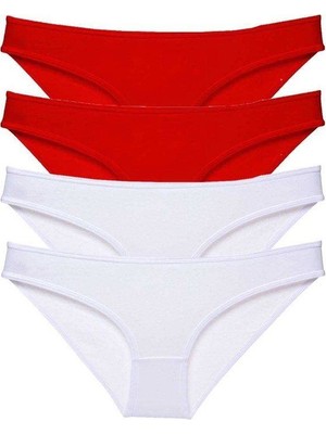 Kuzgun Ticaret 4 Adet Süper Eko Set Likralı Kadın Slip Külot Kırmızı Beyaz