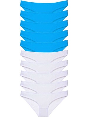 Kuzgun Ticaret 10 Adet Süper Eko Set Likralı Kadın Slip Beyaz Mavi