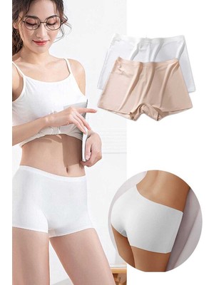 Kuzgun Ticaret 2 Adet Kadın Dikişsiz Görünmez Iz Yapmaz Mini Şort Boxer Beyaz Ten