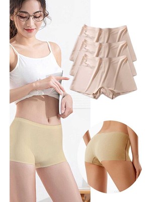 Kuzgun Ticaret 3 Adet Kadın Dikişsiz Görünmez Iz Yapmaz Mini Şort Boxer Ten