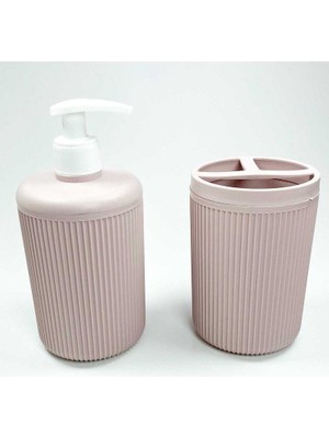 Kuzgun Ticaret Plastik Sıvı Sabunluk ve Diş Fırçalık Set Renk Pudra
