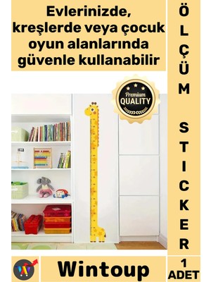 Wintoup #sticker Bebek Çocuk Odası Duvar Dekorasyonu Eğlenceli Cetvel Figürlü Şık Zürafa Boy Ölçüsü Sticker