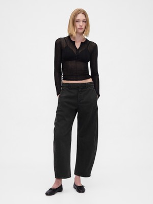 Gap Kadın Siyah Mid Rise Twill Barrel Pantolon