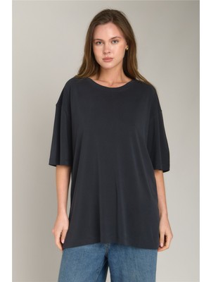Lovely Things Arıana Yırtmaçlı Tişört Oversıze Üst Giyim Pijama Üstü - Antrasit
