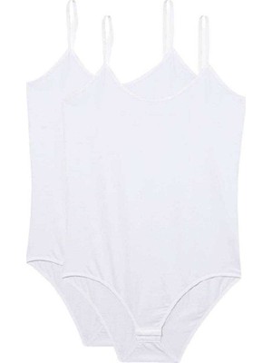 Kuzgun Ticaret 2 Adet Ip Askılı Kadın Çıtçıtlı Body Beyaz