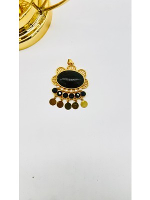 Zümra Store Otantik Altın Kaplama Siyah Kolye Ucu