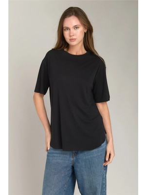 Lovely Things Adele Basic Dikişsiz Tişört Üst Giyim Pijama Üstü - Siyah
