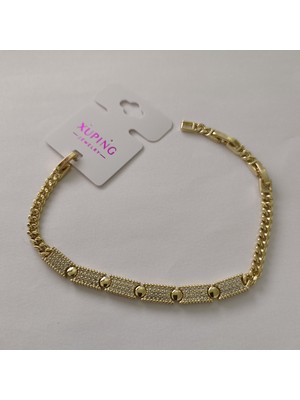 Zennemor Xuping Vıp Kaliteli Antialerjik 14K Altın Kaplamalı Düğme Detaylı Gurmet Zincirli Gold Bileklik