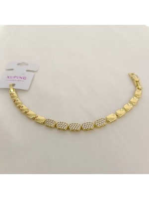 Zennemor Xuping Vıp Kaliteli Antialerjik 14K Altın Kaplamalı Oktagon Tasarımlı Zirkon Taşlı Gold Bileklik