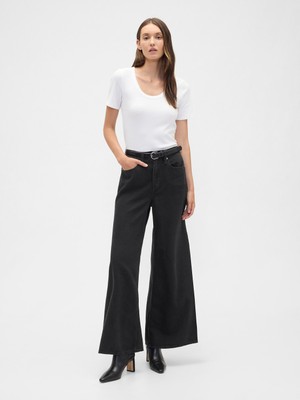 Gap Kadın Siyah High Rise SuperLight Palazzo Jean Pantolon