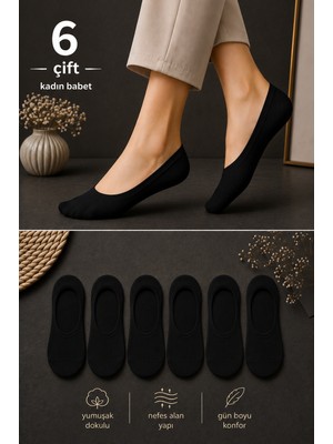 CK Socks 6 Çift Siyah Kadın Babet Çorap | Pamuklu, Nefes Alan, Terletmeyen, Görünmez Çorap