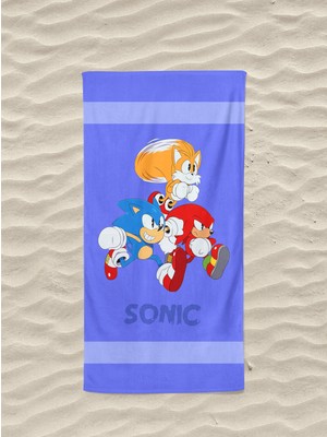 Leva Home Sonic Desenli Pamuklu Dijital Baskılı Erkek Çocuk Plaj Sahil Deniz Havlusu
