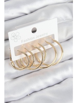 Epilons Pirinç Halka Model Gold Renk Kadın Set Küpe - TJ-BKP11045
