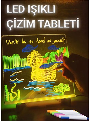 Magicway LED Işıklı Yazı Çizim Boyama Tahtası Neon Işıklı Eğitici Çocuk Çizim Tahtası Ayarlanabilir Stant ve Keçeli Kalem Hediyeli