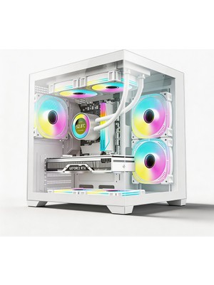 Atheron 3D Atheron Eagle Panoramik Micro Atx Gaming Kasa | 3X120MM Argb Fan | 9 Port Pwm Argb Kontrolcü | Temperli Cam | BEYAZ