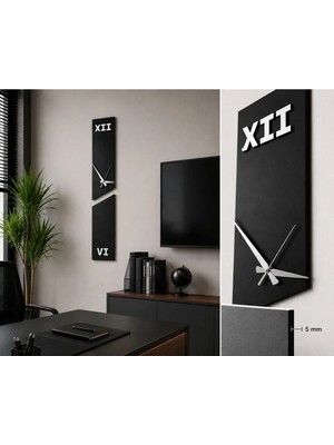 Arlia Design Modern Dekoratif Duvar Saati 20 x 100 cm / Siyah Beyaz 5 mm Mdf / Sessiz Mekanizmalı Salon ve Ofis Saati