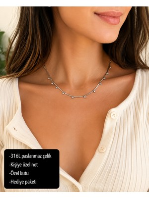 Herşey Nota Elanora Işıltılı Zirkon Taşlı 316L Paslanmaz Çelik Choker Kolye – Zarif Kolye