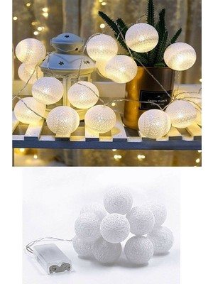 Epazzar Beyaz 20 LED Koton LED Işık Özel Günler Süsleme Işığı 20LI Pilli Dekoratif Işıklandırma